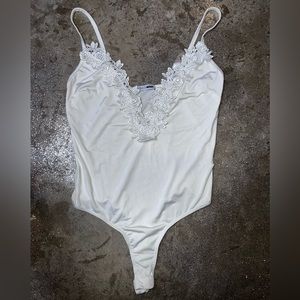 Cream Fashion Nova floral V-neck bodysuit